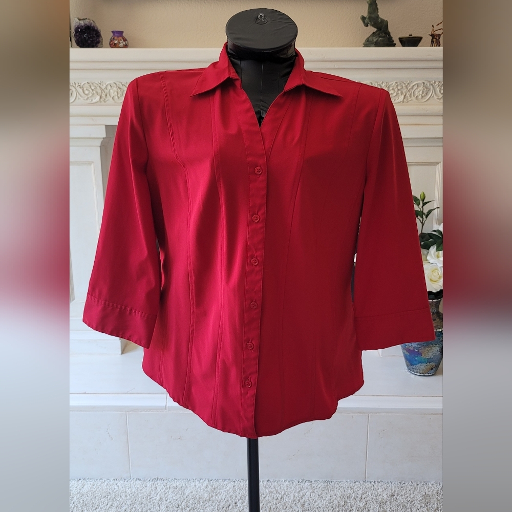 Women's Red Button-Up Blouse